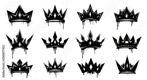 Obraz na plátne Collection of Graffiti Style Crown Icons with Dripping Paint Effect