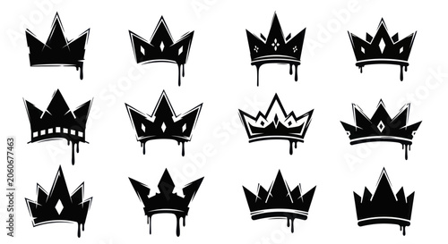 Foto Collection of graffiti style crown illustrations with dripping paint effect