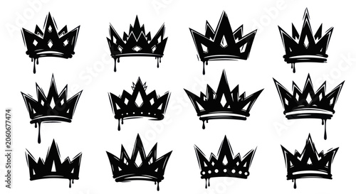 Obraz na plátně Collection of graffiti style crown illustrations with dripping paint effect