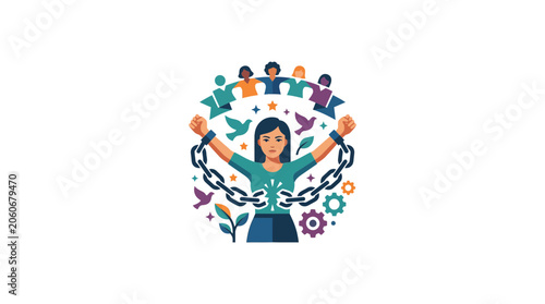 Photos Woman Breaking Chains Concept of Freedom and Empowerment