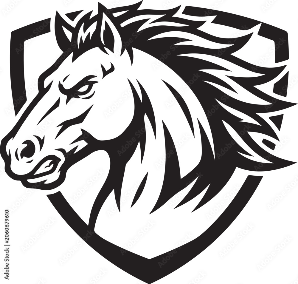Obraz premium Black stallion esports team logo with fierce horse head design