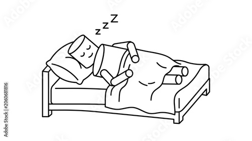 Tableau sur toile Peaceful Battery-Shaped Man Sleeping Soundly in a Bed, Getting Rest