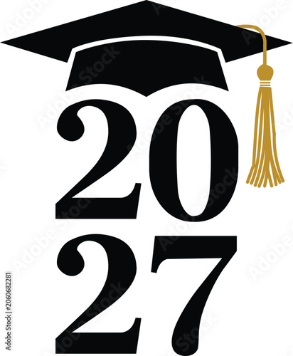 Graduation class of 2027 design with mortarboard cap and gold tassel