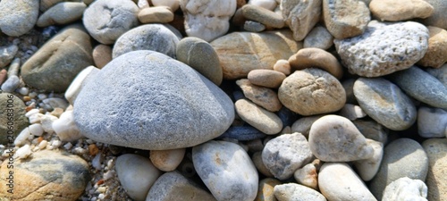 Photography Seamless pattern of smooth decorative pebble stones from a riverbed, ideal for a