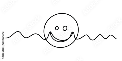 Continuous single line drawing of a happy smiley face icon with a wavy line Vector, illustration