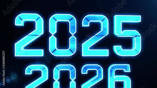 A futuristic digital display showing the year 2026 in glowing blue numbers