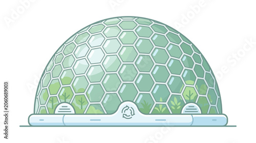 Φωτογραφία A futuristic glass dome greenhouse structure with a hexagonal grid pattern containing lush green plants