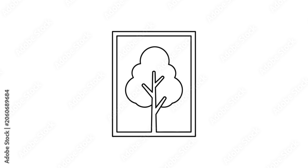 Fototapeta premium Minimalist Tree Icon in Square Frame, Simple Nature Symbol, Outline Art