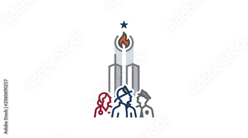 Bild auf Leinwand Memorial Tribute Illustration with First Responders Icon