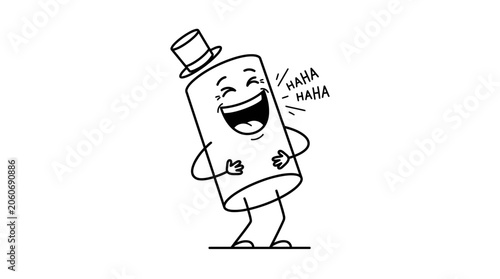 Slika na platnu Happy Funny Cartoon Character Laughing with Top Hat, Isolated White Background