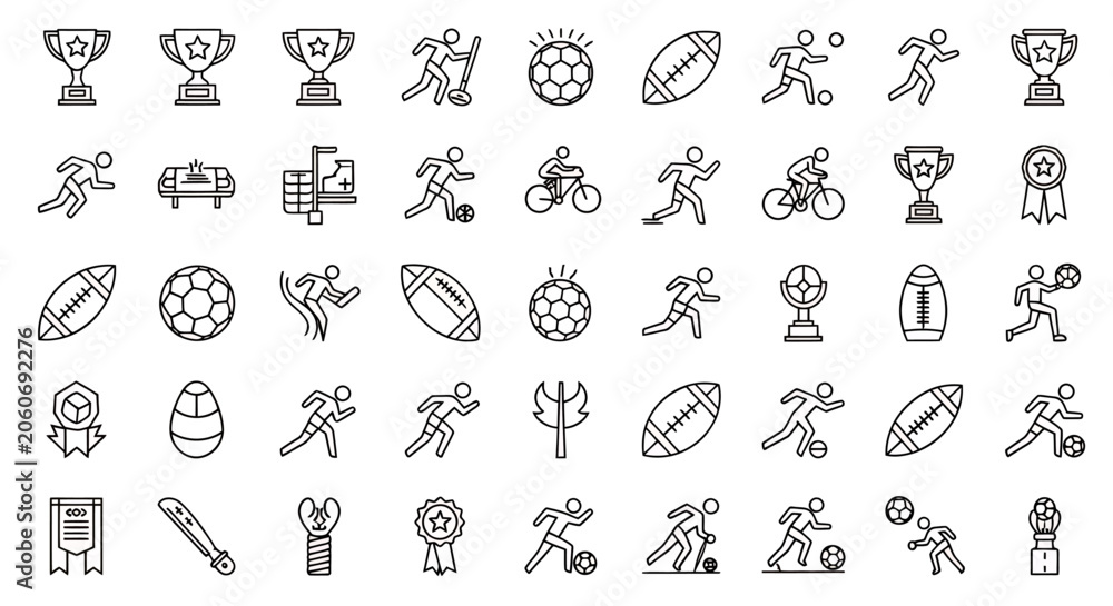 Fototapeta premium Collection of Sports and Activity Icons in Monochrome Style for Interface Design.