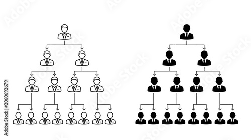 Tableau sur toile Organizational Structures Compared from Top View in Hierarchy
