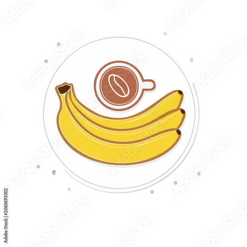 Flat design illustration of bananas and coffee cup