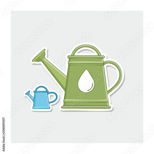 Green and Blue Watering Can Flat Design Illustration