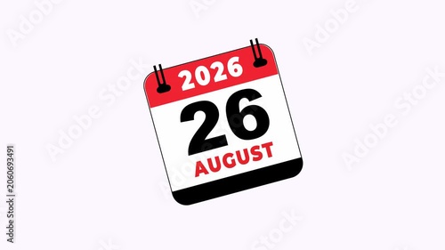 Red, white, black calendar page showing august 26, 2026. Suitable for scheduling, time management, appointments, events, and organization concepts.