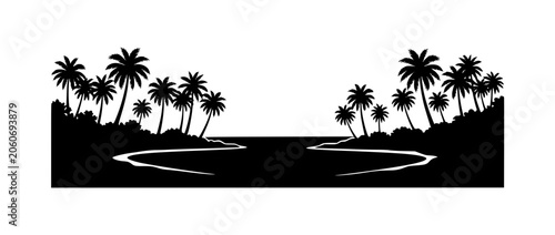 Tropical palm tree beach silhouette landscape vector illustration