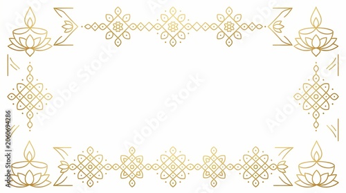 Diwali celebration border frame with diya and lotus flowers