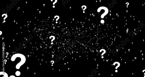 4k Resolution Video: Uncertainty And Doubt Concept. Animated Floating White Question Marks On Black Background
