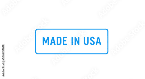 Made in USA Stamp - Blue Text on White Background, Product Label, Manufacturing
