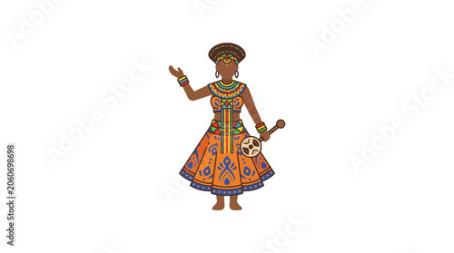 Fényképezés African Woman in Traditional Dress Illustration