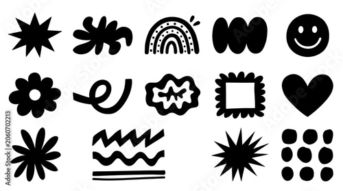 Collection of Black Abstract Shapes and Icons.