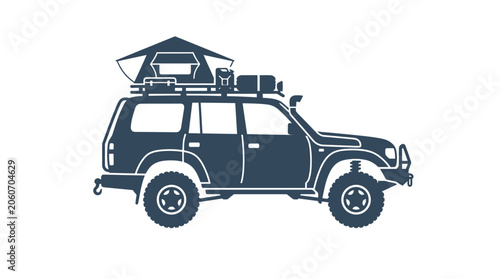4x4 SUV silhouette with rooftop tent for camping.