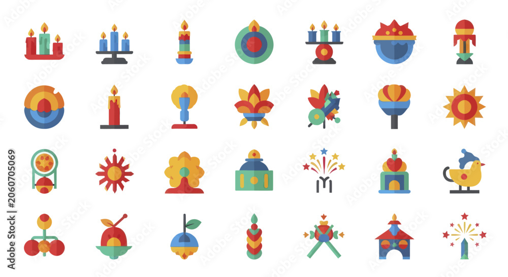 Fototapeta premium Vibrant collection of Kwanzaa celebration icons and symbols.
