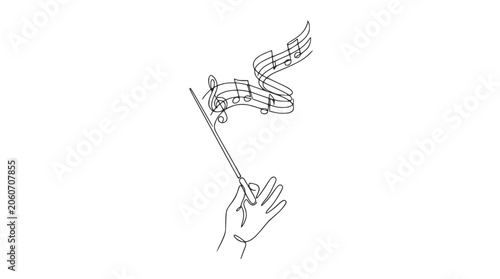 Bilde på lerret Orchestra Conductor's Hand Directing Music Notes with Baton
