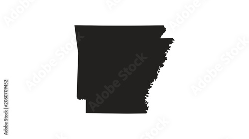 Arkansas State Map Silhouette, Black Outline on White Background