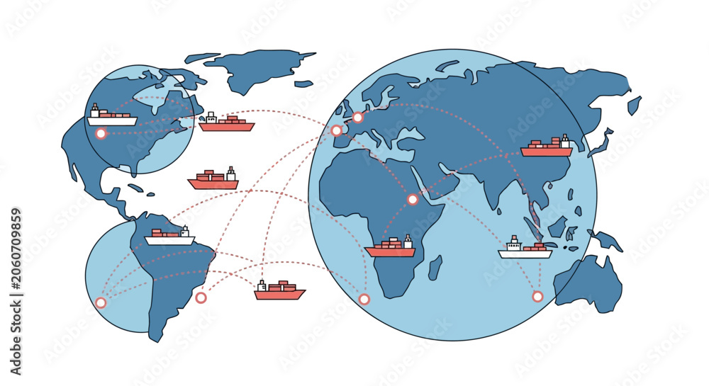 Naklejka premium Global shipping routes and world map.