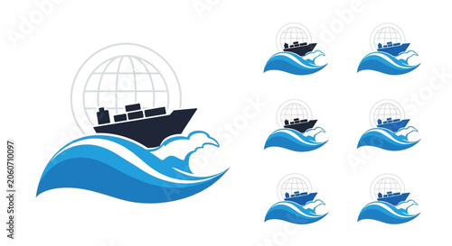 Logos of cargo ships sailing globe.