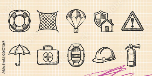 Cuadro en lienzo Hand drawn vintage black ink doodle vector set of social media communication int