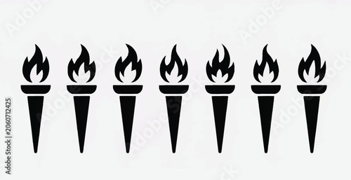 A set of six black and white computer ch_iO82nWdYUKy1C8XoesEUyQ_joL-LAqfQp2SK9iMRFIYcQ_traced illustrations of torches on a plain background