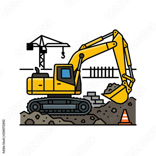 Yellow Excavator Construction Machine.