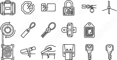 Slika na platnu Security and Cyber Crime Outline Icons Set
