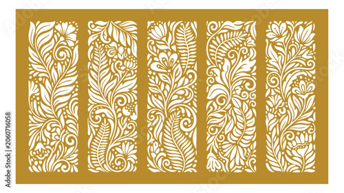 Photos Gold floral laser cut panels, decorative botanical screen vector templates, eleg
