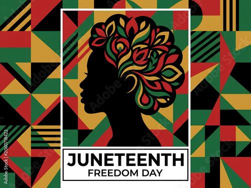 African American Woman Silhouette with Flower Celebrating Juneteenth Freedom Day Illustration