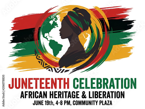 African American Woman Silhouette with Flower Celebrating Juneteenth Freedom Day Illustration