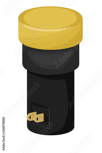 Yellow industrial pushbutton switch isolated on transparent black background for machinery control panel design