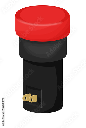 Red industrial pushbutton emergency stop switch isolated on transparent black background for safety panel design