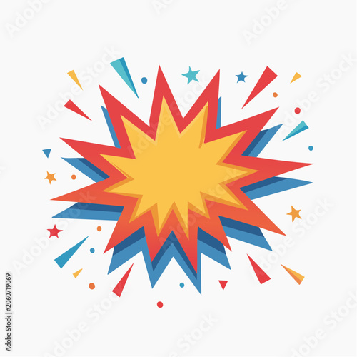 Explosion Comic Book Style Burst with Stars and Confetti