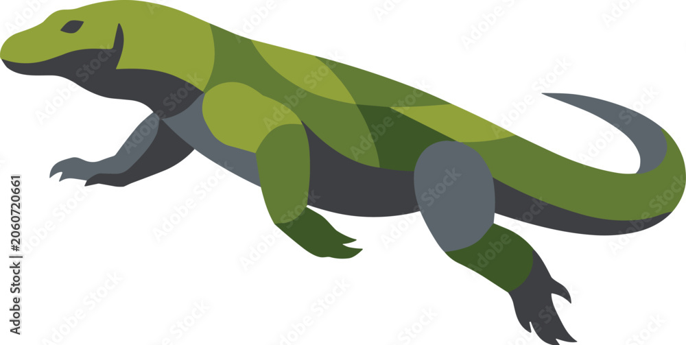 Fototapeta premium Minimalist Pixel Art Style Green Monitor Lizard Isolated On A Clean White Background