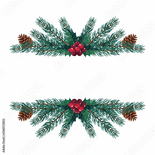 Christmas wreath with pine cones and holly berries