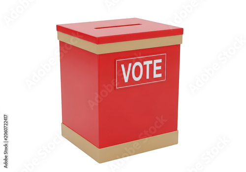 Red cardboard ballot box with vote text for elections