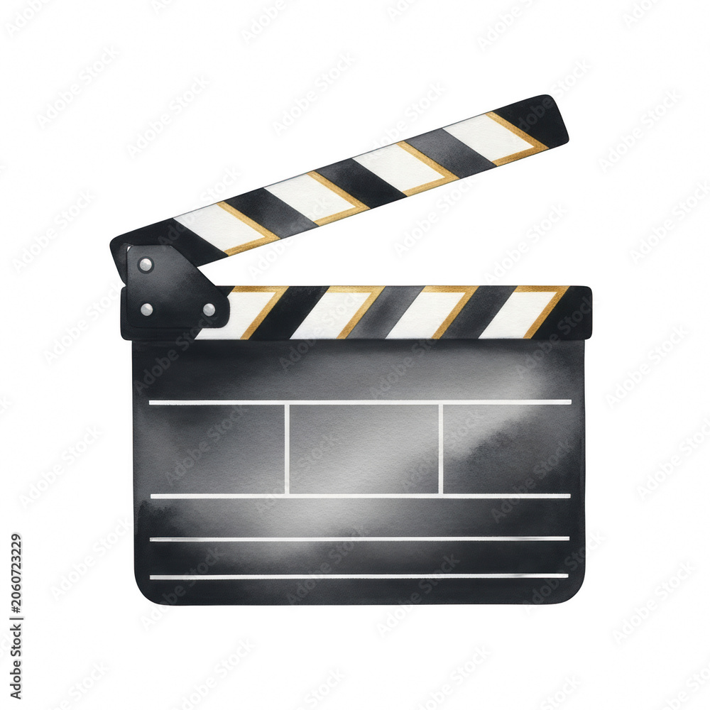 Fototapeta premium Watercolor film slate clapperboard icon