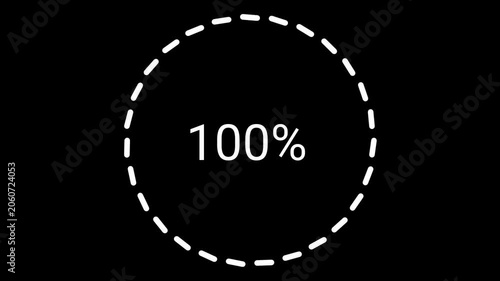 Loading circle showing one hundred percent progress indicates a completed digital task or successful data upload process on a dark background.