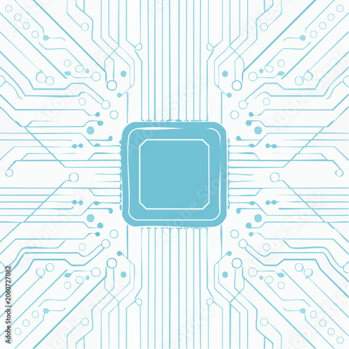 Abstract Circuit Board with Central Microchip