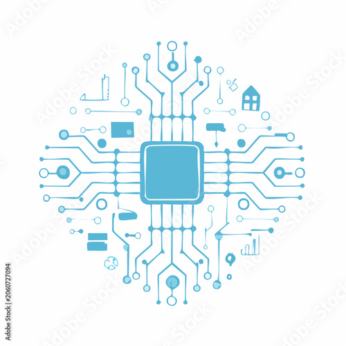 Abstract Circuit Board with CPU and Icons