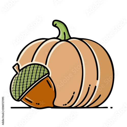 Pumpkin and Acorn Illustration