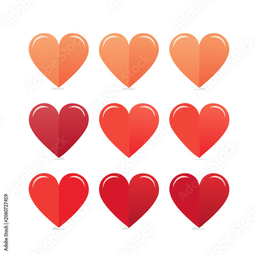 Flat design hearts in red and orange tones